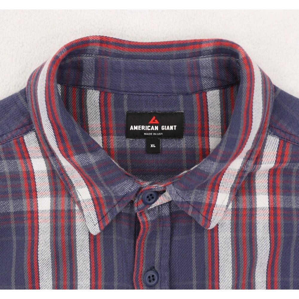 American Giant Button Front Shirt Mens XL Blue Red Plaid Long Sleeve Work USA - Picture 6 of 7